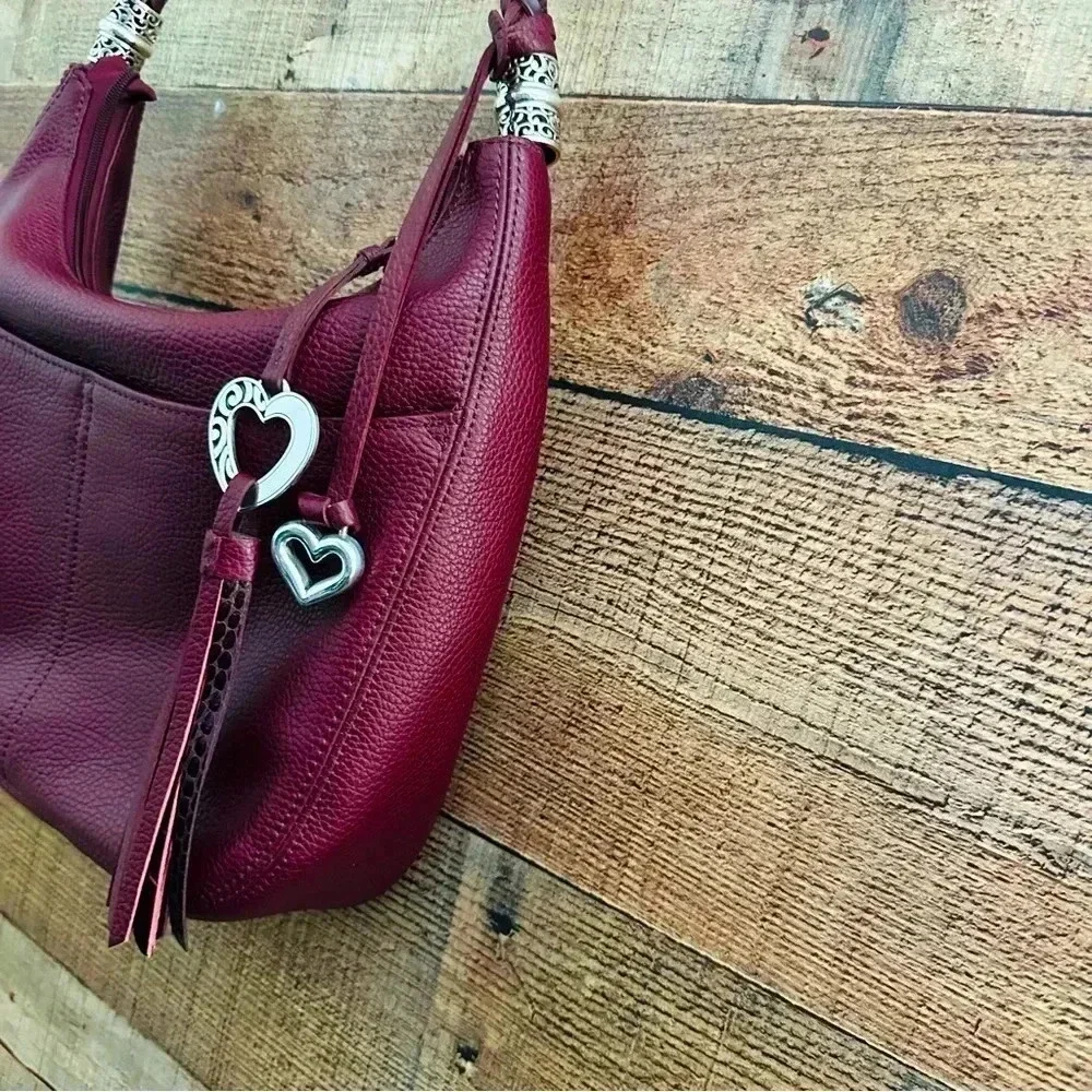 NWOT Rare Brighton Heart ♥️ Charm W Tassel Red/Burgundy Barbados Ziptop Hobo